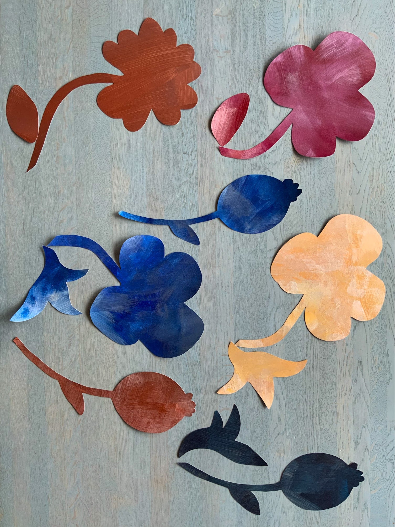 rød, brun, gul, blå blomster wallstickers