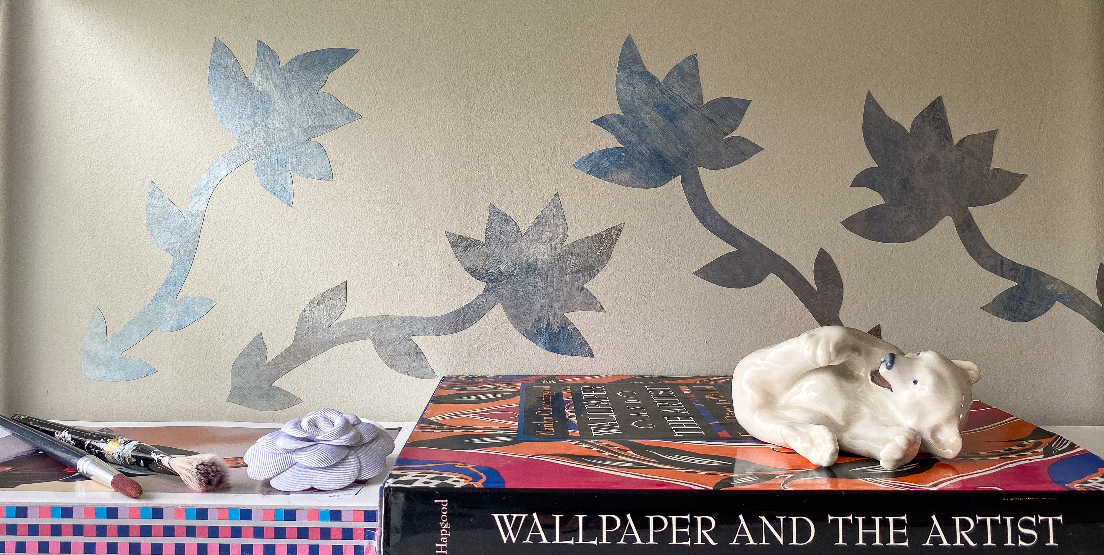 FLORAL blomstret tapetbort blå (1,4 m)