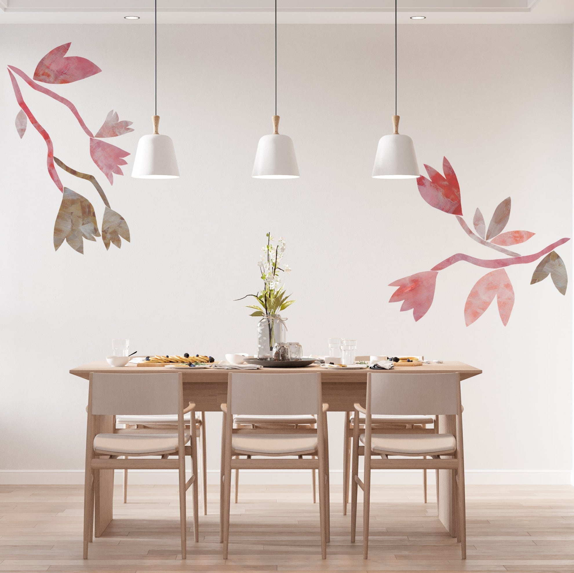 vægdekoration til spisestuen. tulipan tapet - tapet med store blomster. Peel and Stick