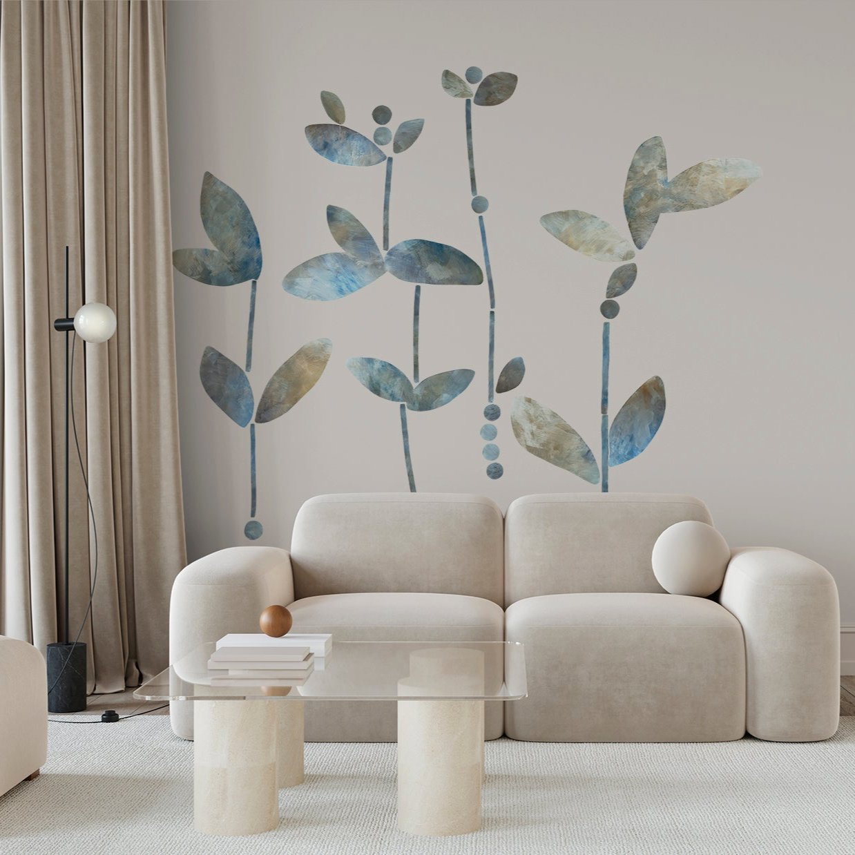 blå blade vægdekoration