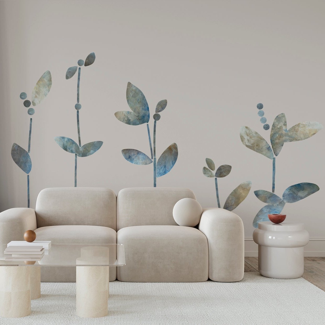 blå og guld vægdekoration til stue