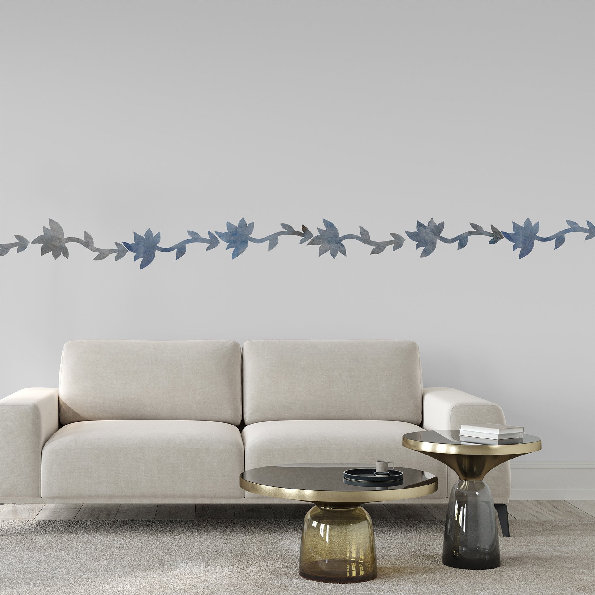 Vægdekoration til stuen. Blomstret tapetbort selvklæbende.