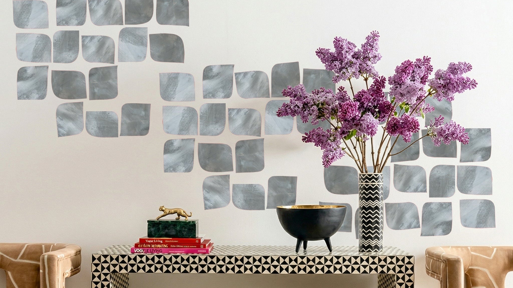 geometric wall decals in hallway