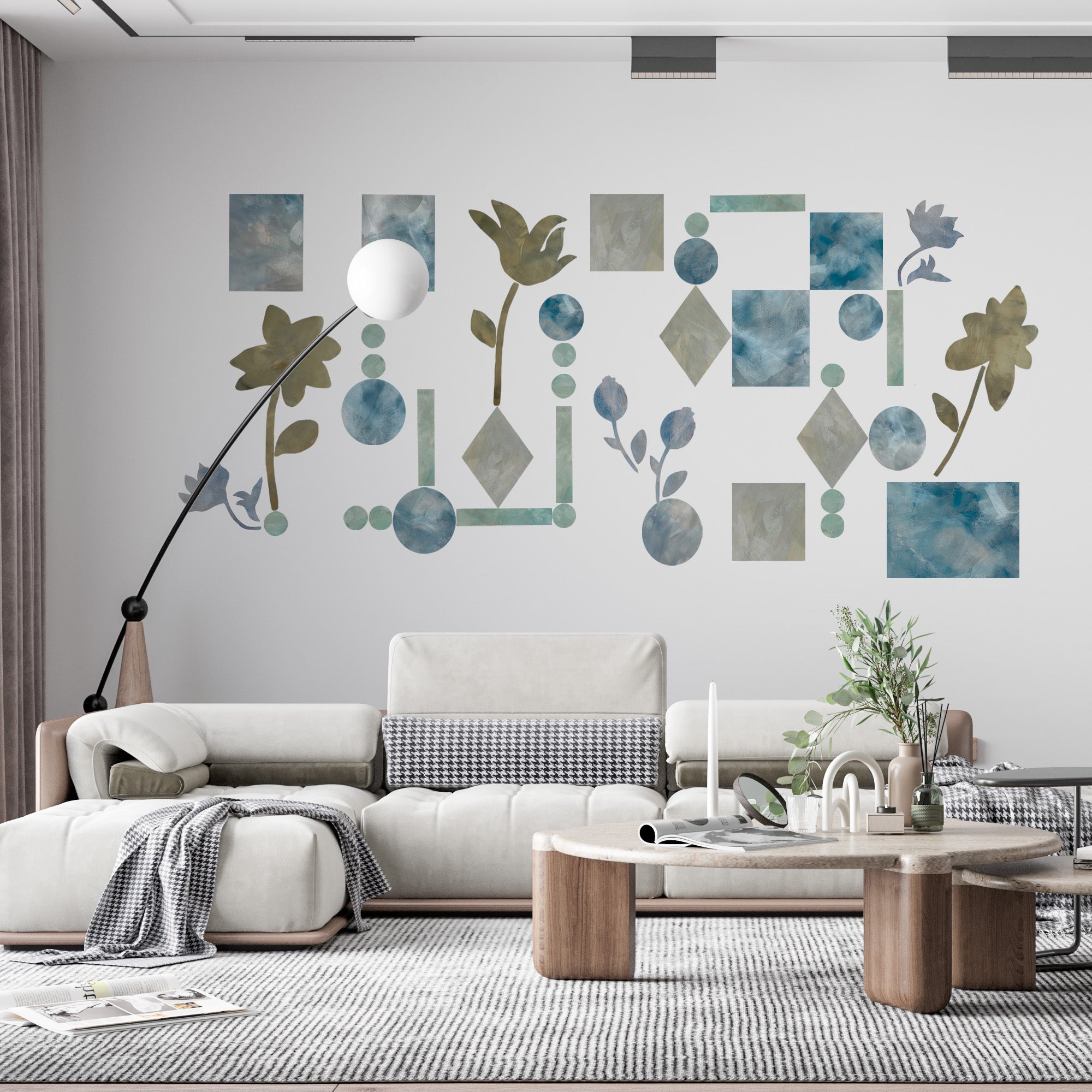 geometrisk vægdekoration i stue