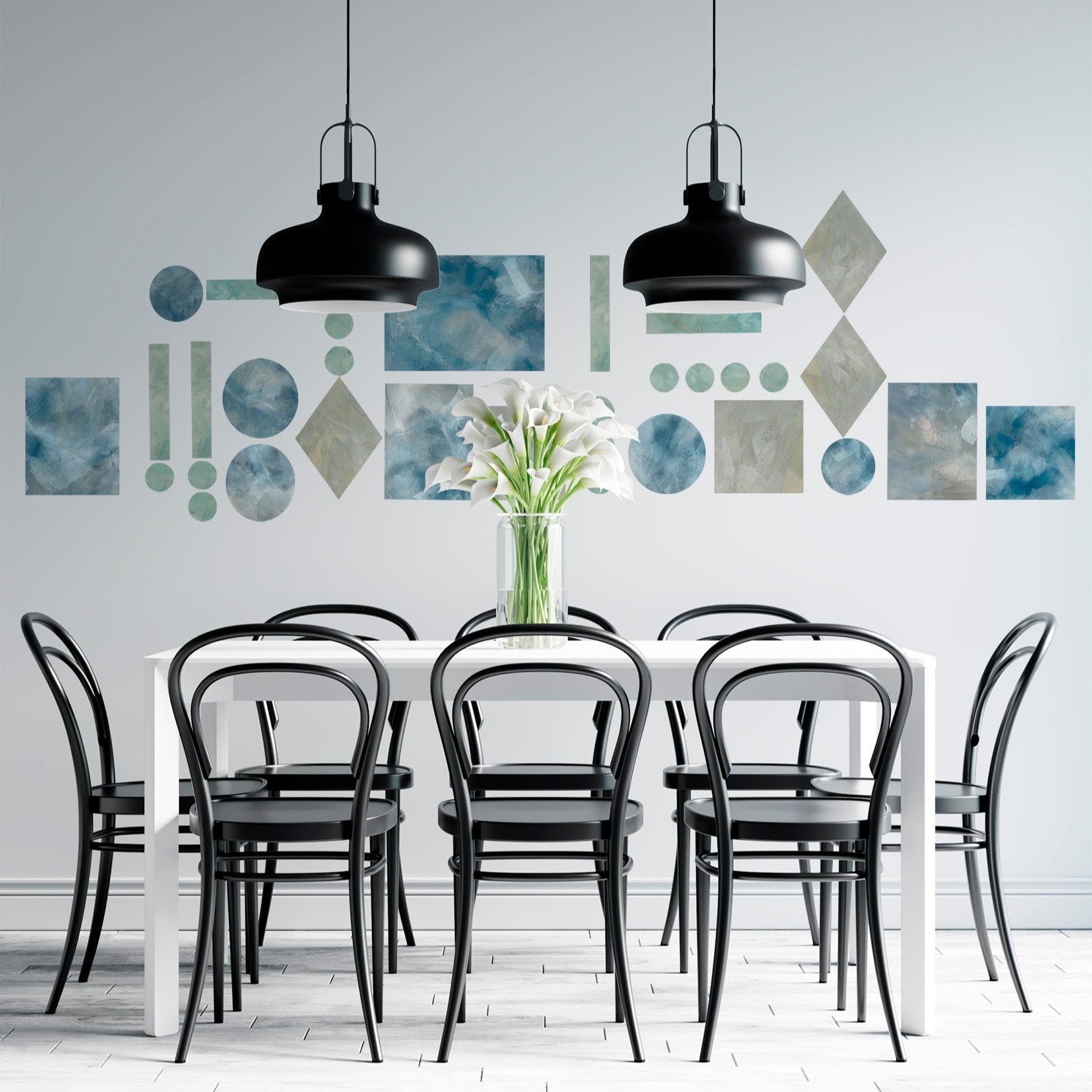 Geometrisk peel and stick tapet fra Tonka Papers. Også god til lejeboliger.