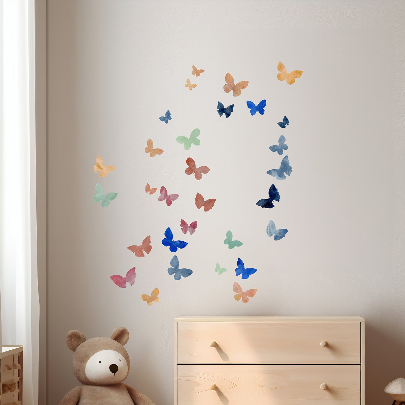 mange blandede sommerfugle wall stickers i børneværelse