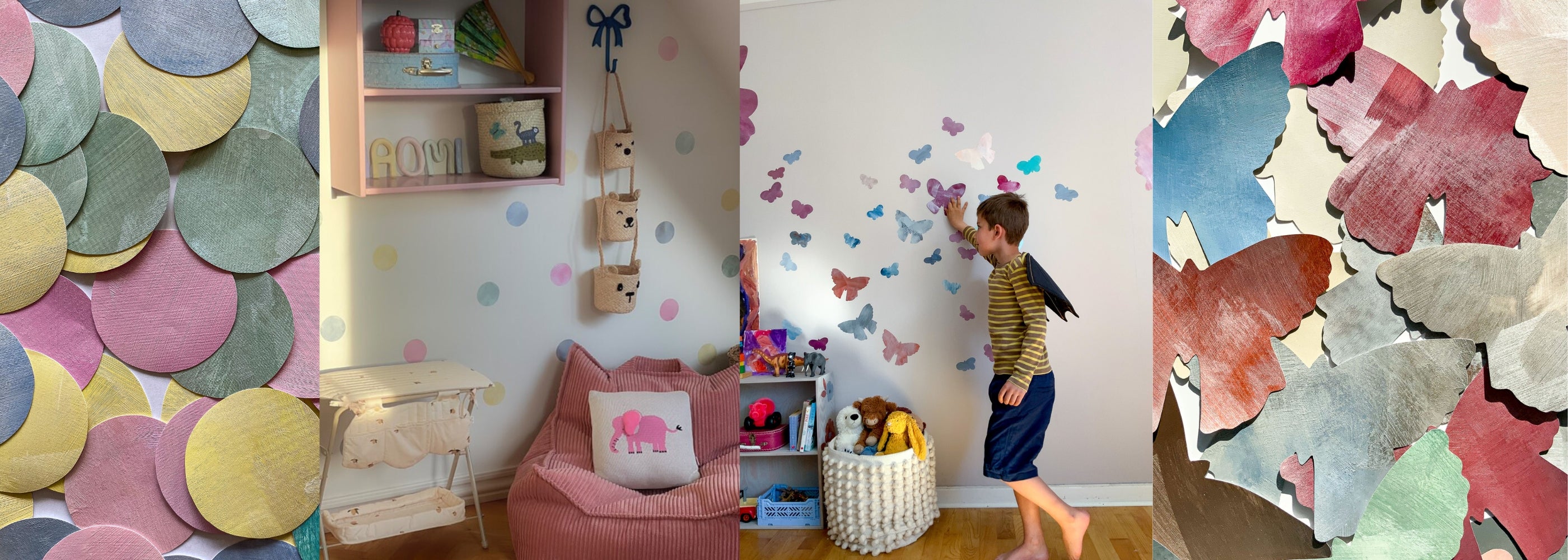 wallstickers til børn, prikker wallstickers, sommerfugle wallstickers. wallstickers til børneværelset