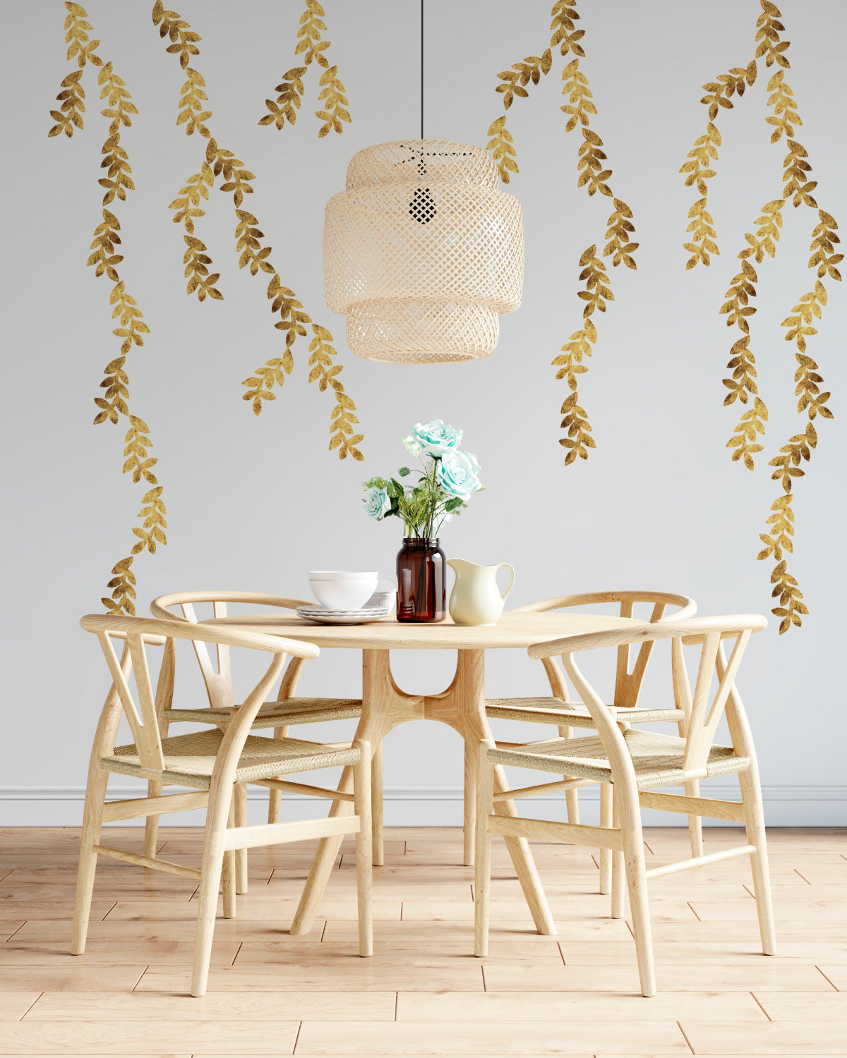 guld grene wall stikcers. vægdekoration til spisestuen