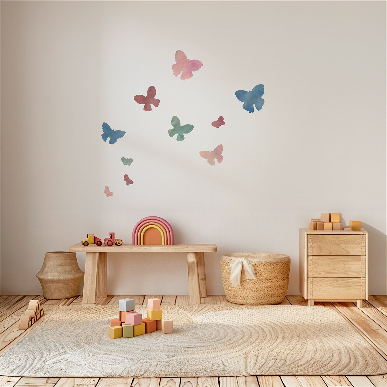Sommerfugl wall sticker. 10 stk. Blå og pink. vægdekoration til børn.