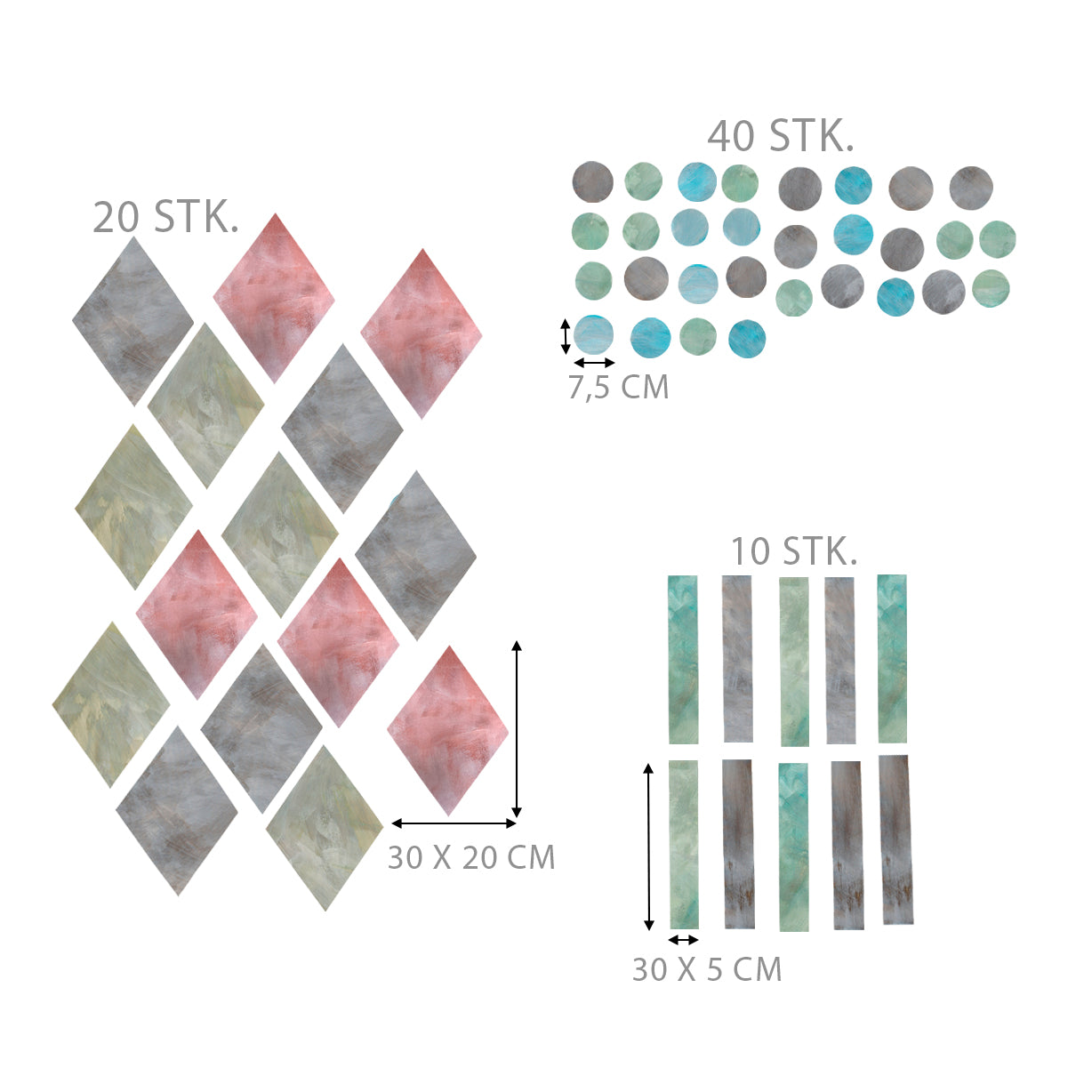 oversigt over pakke med stor geometrisk vægdekoration.