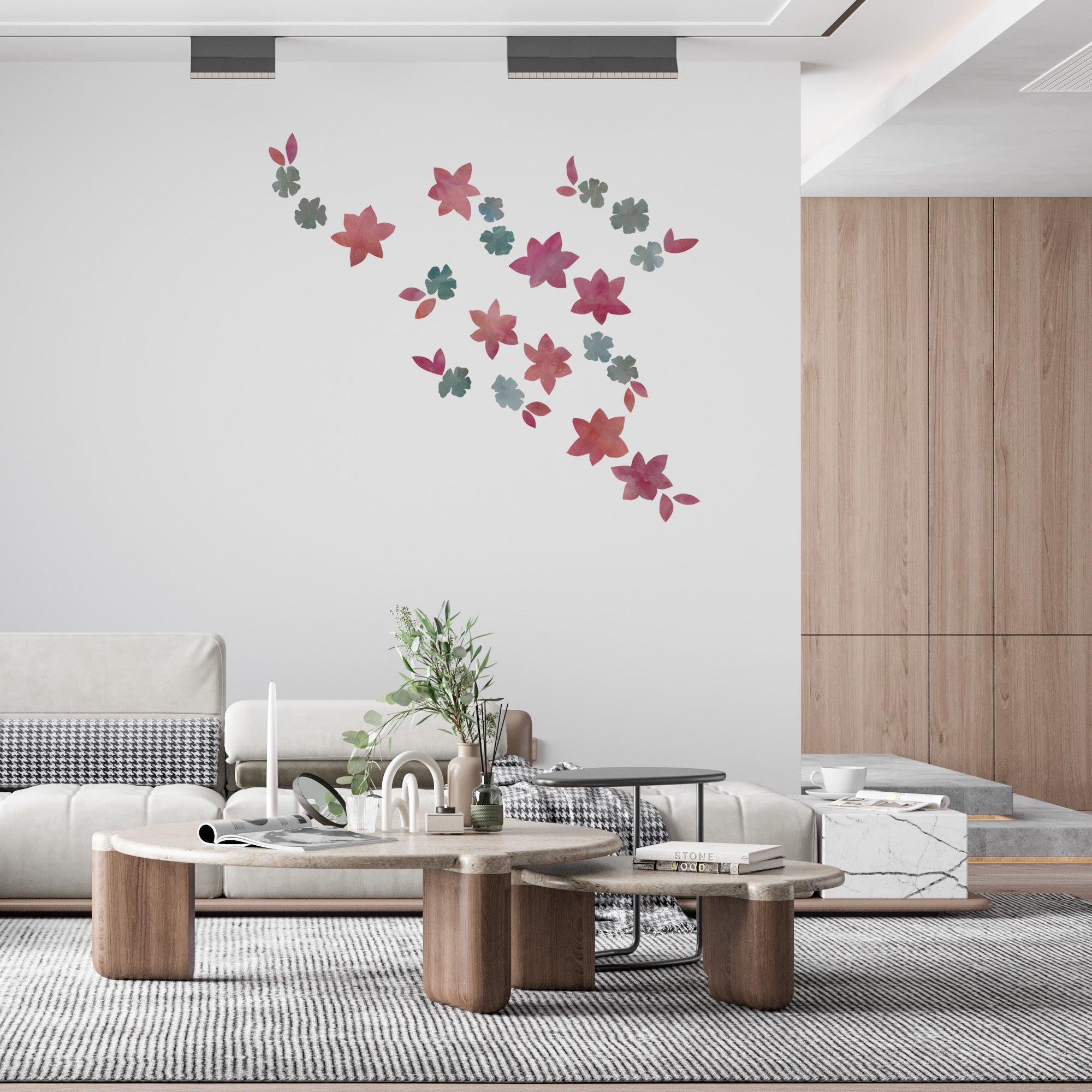 vægdekoration til stuen. røde blomster wall sticker i stue
