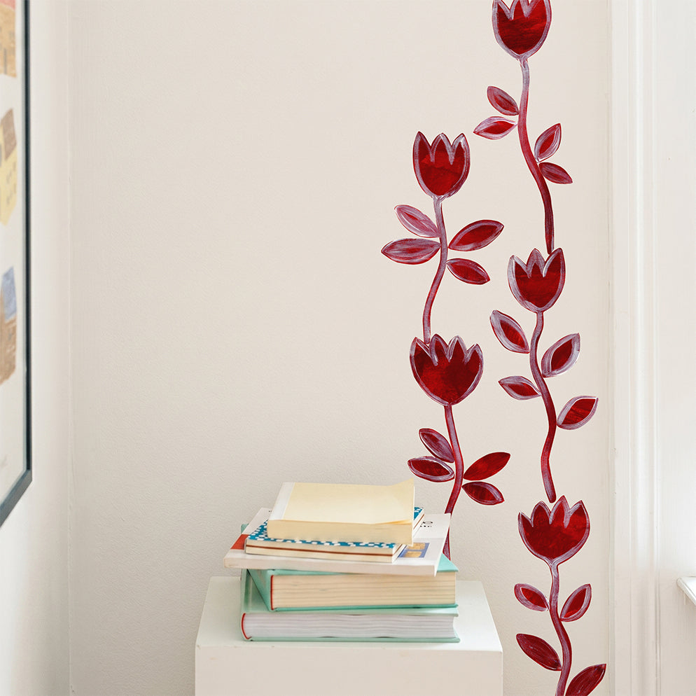 røde roser håndmalet vægdekoration af tekstil wall stickers