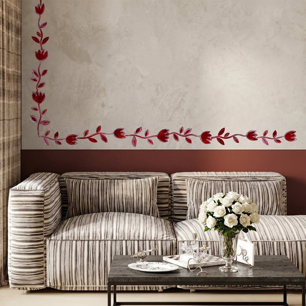 rød rose wall sticker tapetbort i stue