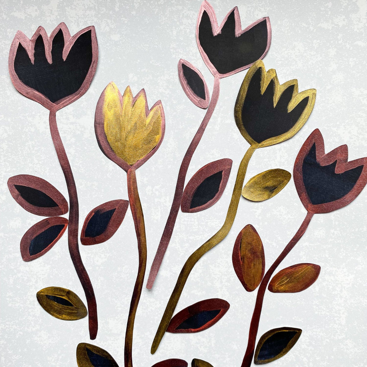 sort og guld blomster walls stickers