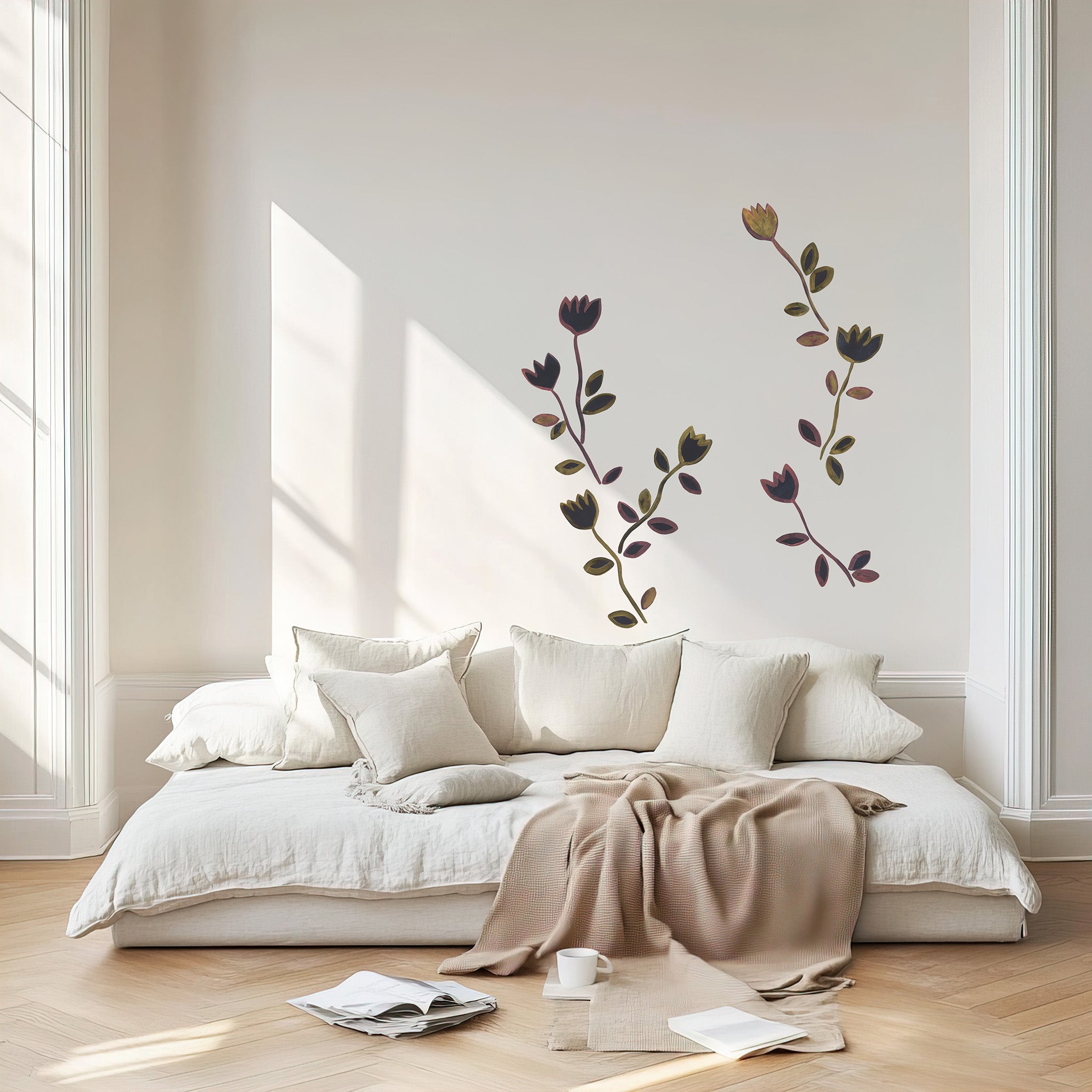 blomster vægdekoration i sort og guld