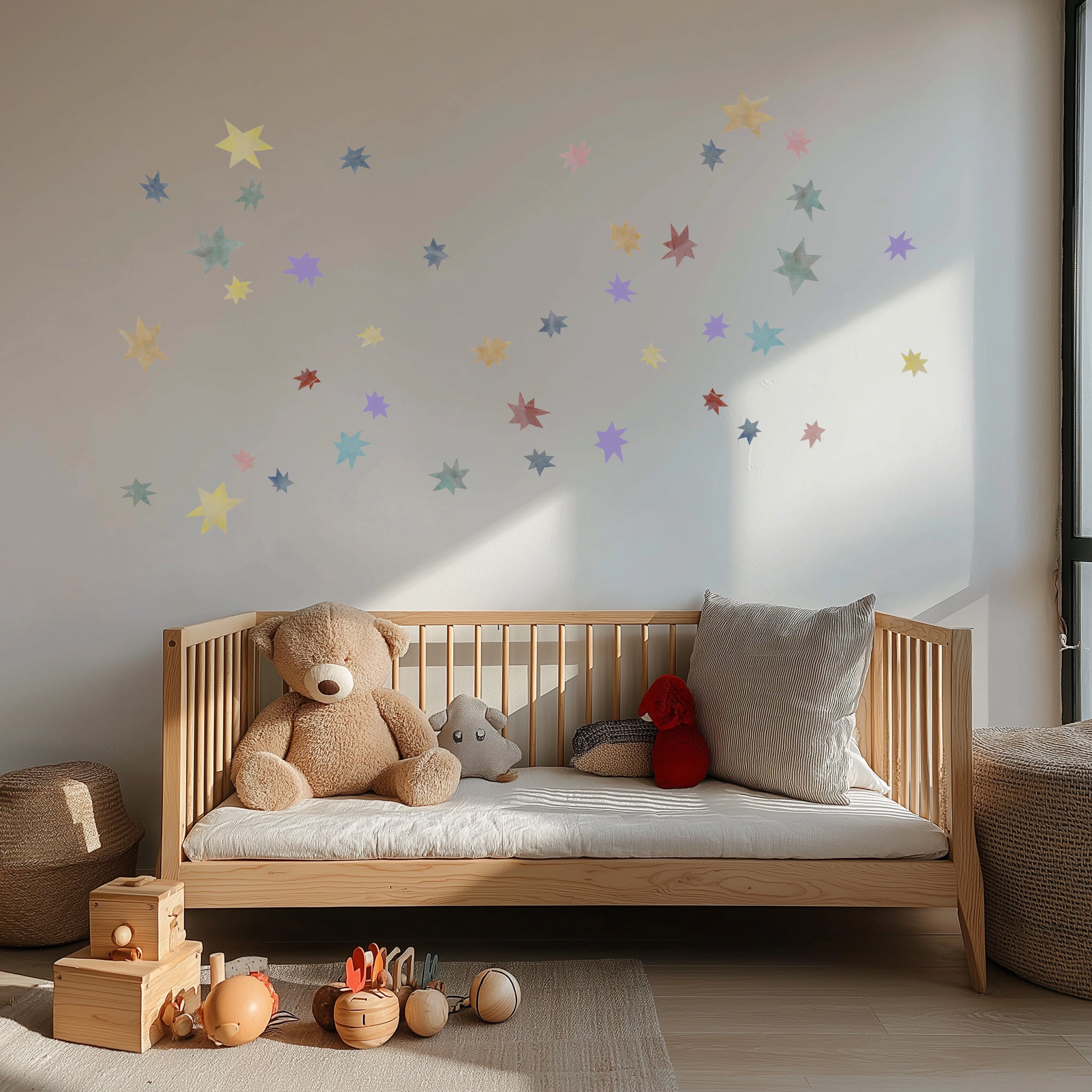 blå, lilla, guld stjerne wall stickers i babyværelse