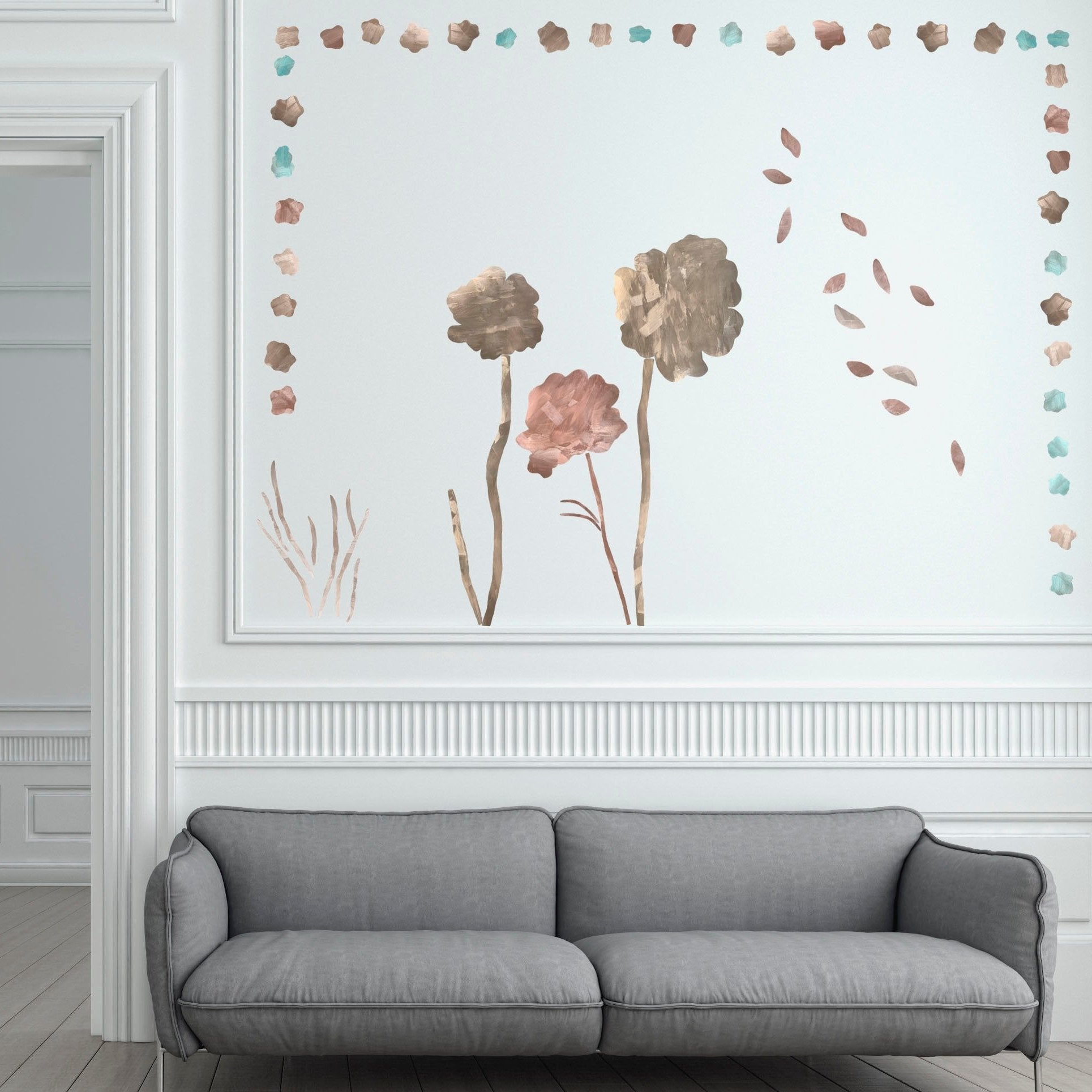 blomster vægdekoration i stue