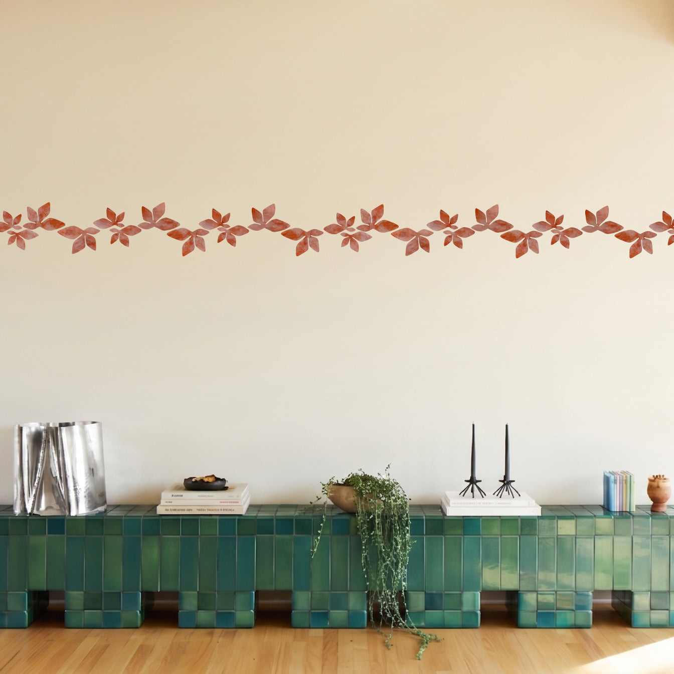 easy install wall decal border in copper installed in hallway