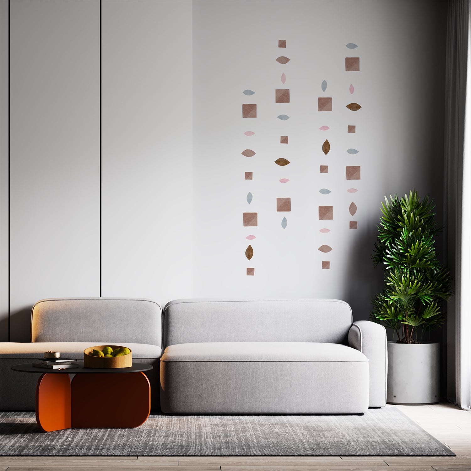 vægdekoation i stue. geometrisk vægdekoration af selvklæbende tapet wall stickers