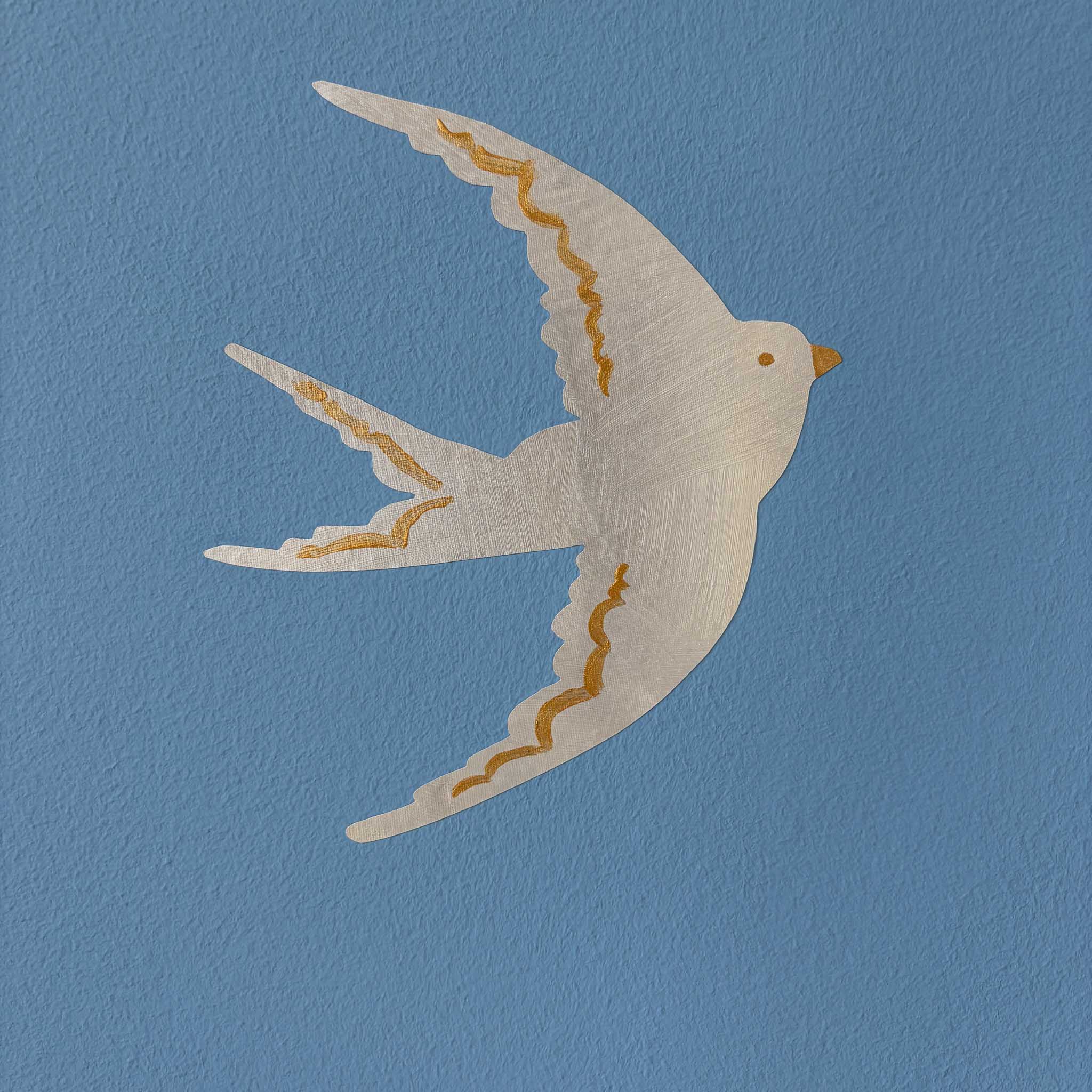 Håndmalet gylden fugl wallsticker til børneværelset
