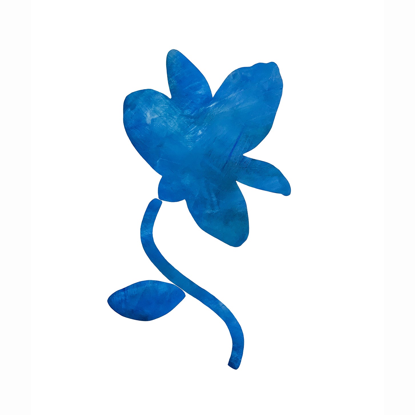 Blå blomst vægdekoration af selvklæbende håndmalet tapet.