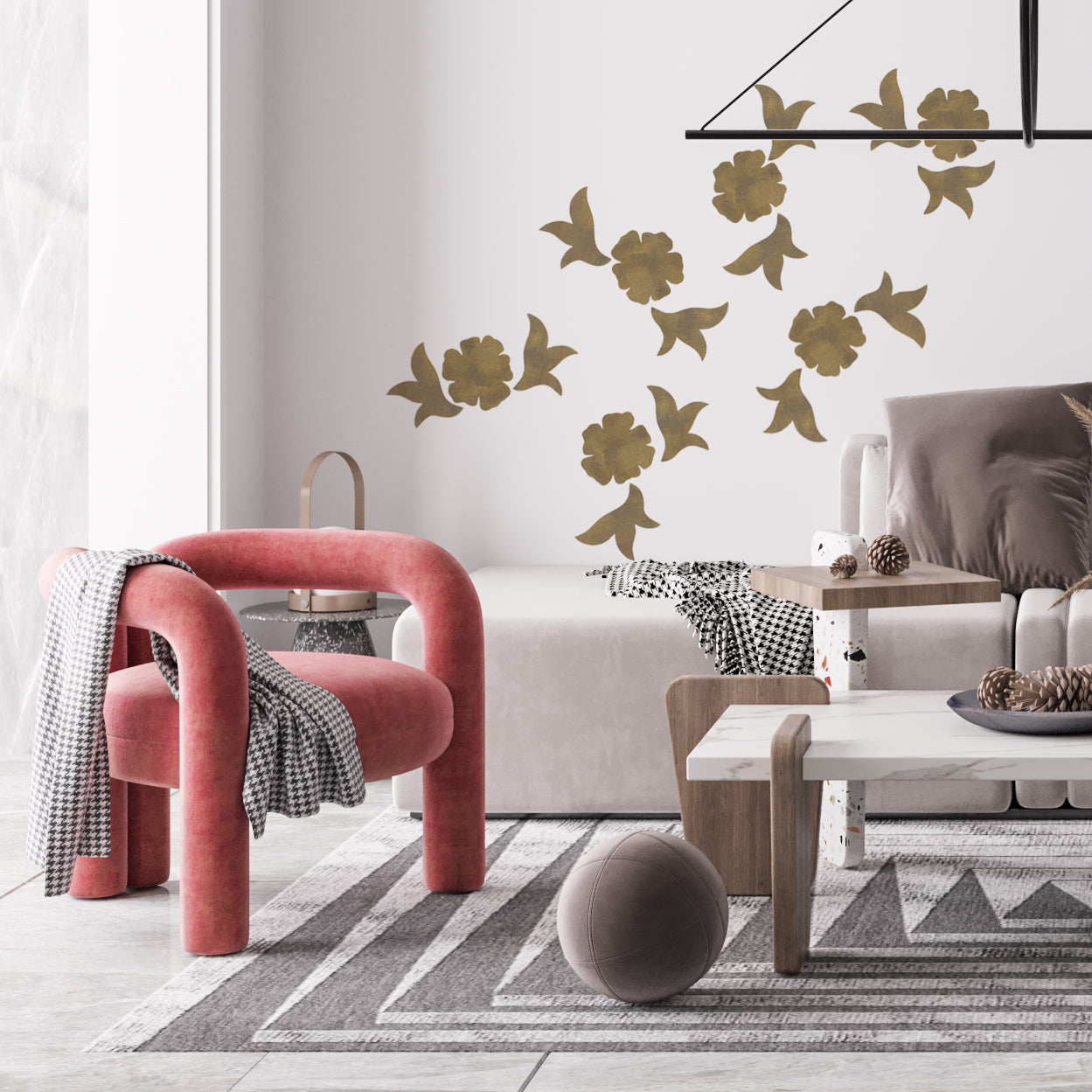 selvklæbende blomster vægdekoration til stuen. vægdekoration til kontor.