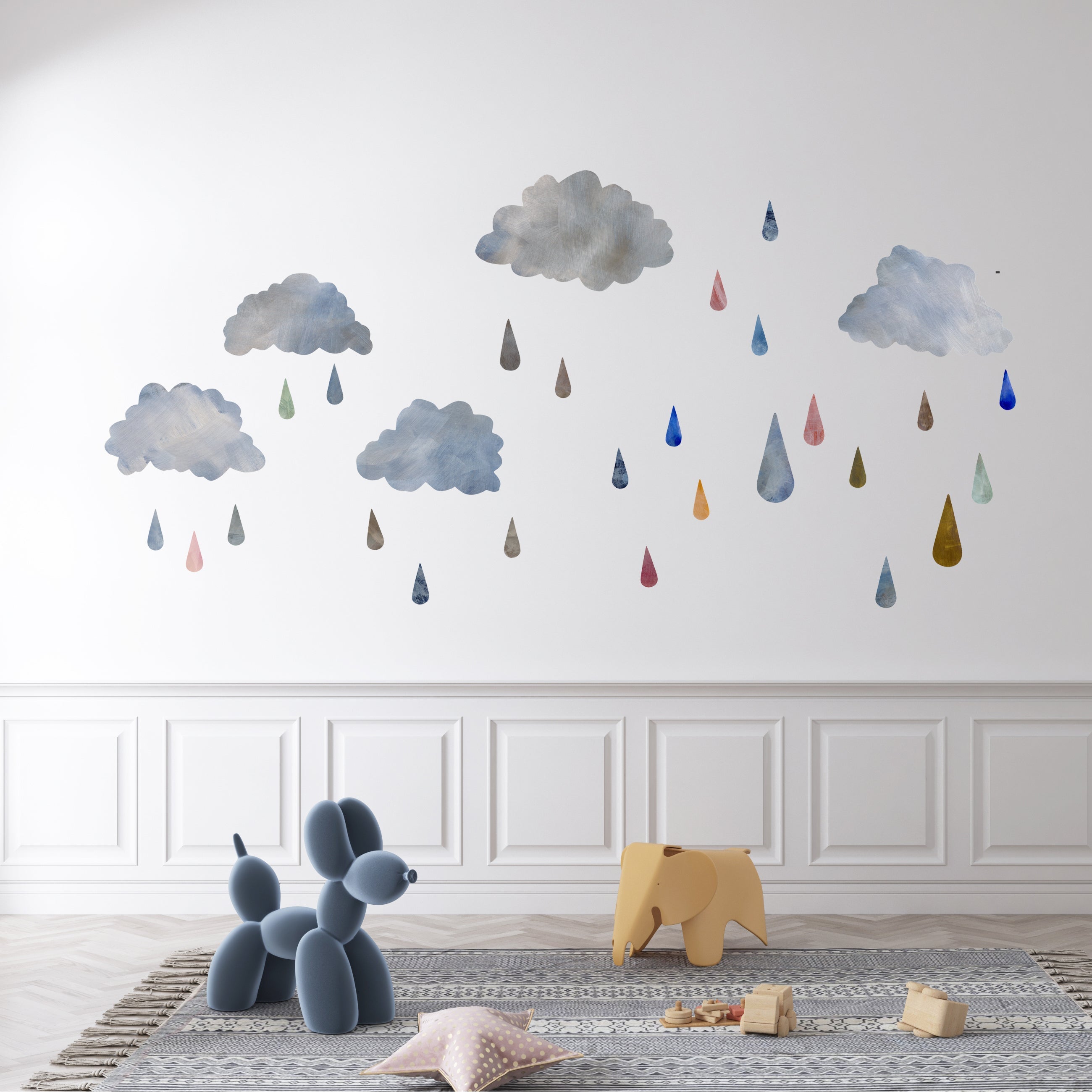 vægdekoration til børn. skyer og regndråber wall stickers