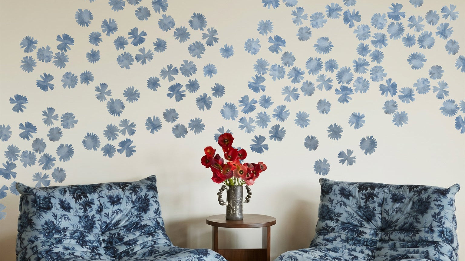 blue flower wall art peel and stick