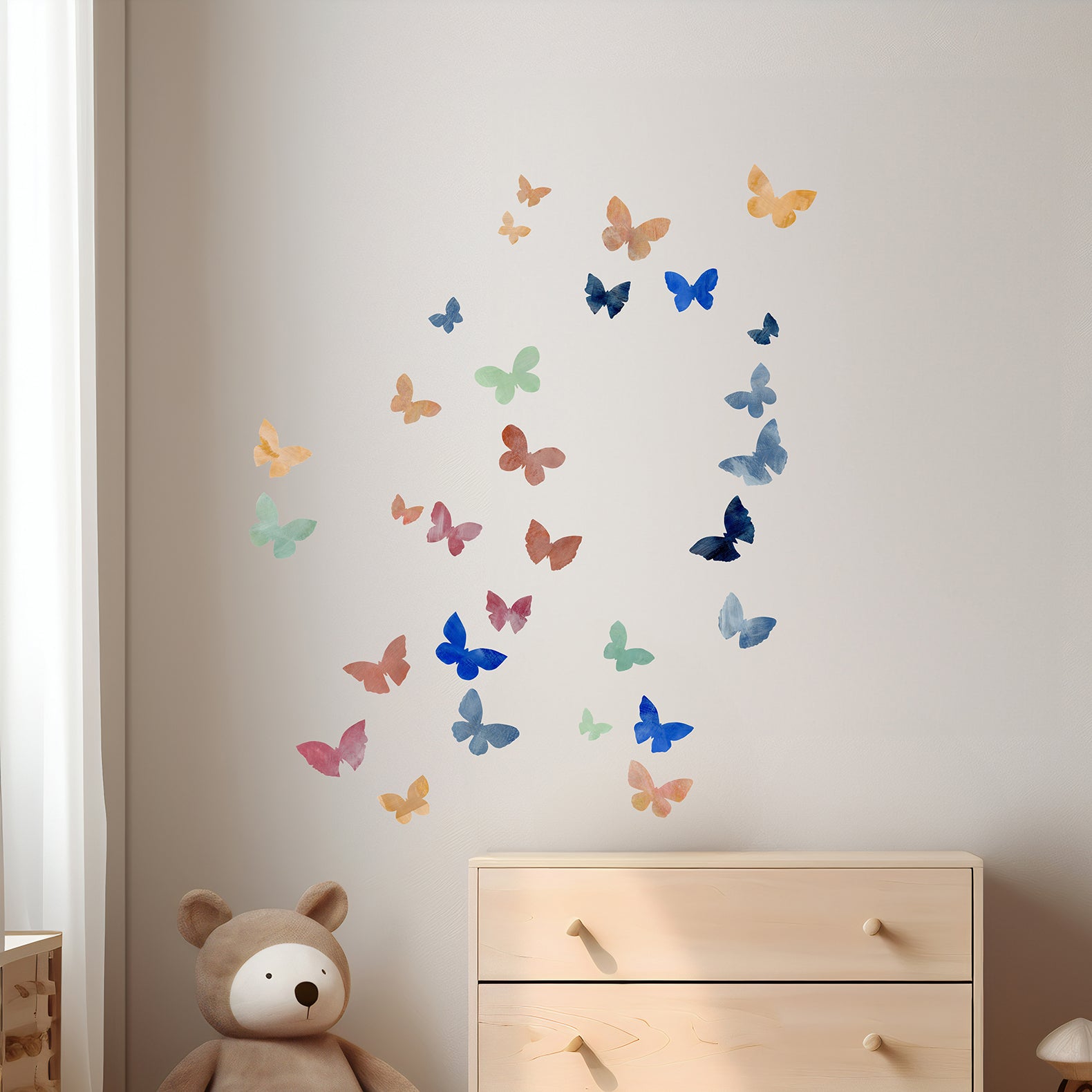 mange blandede sommerfugle wall stickers i børneværelse