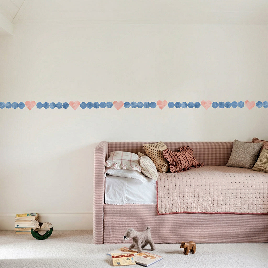 heart and scallop wallpaper border. hand painted peel and stick for girls room