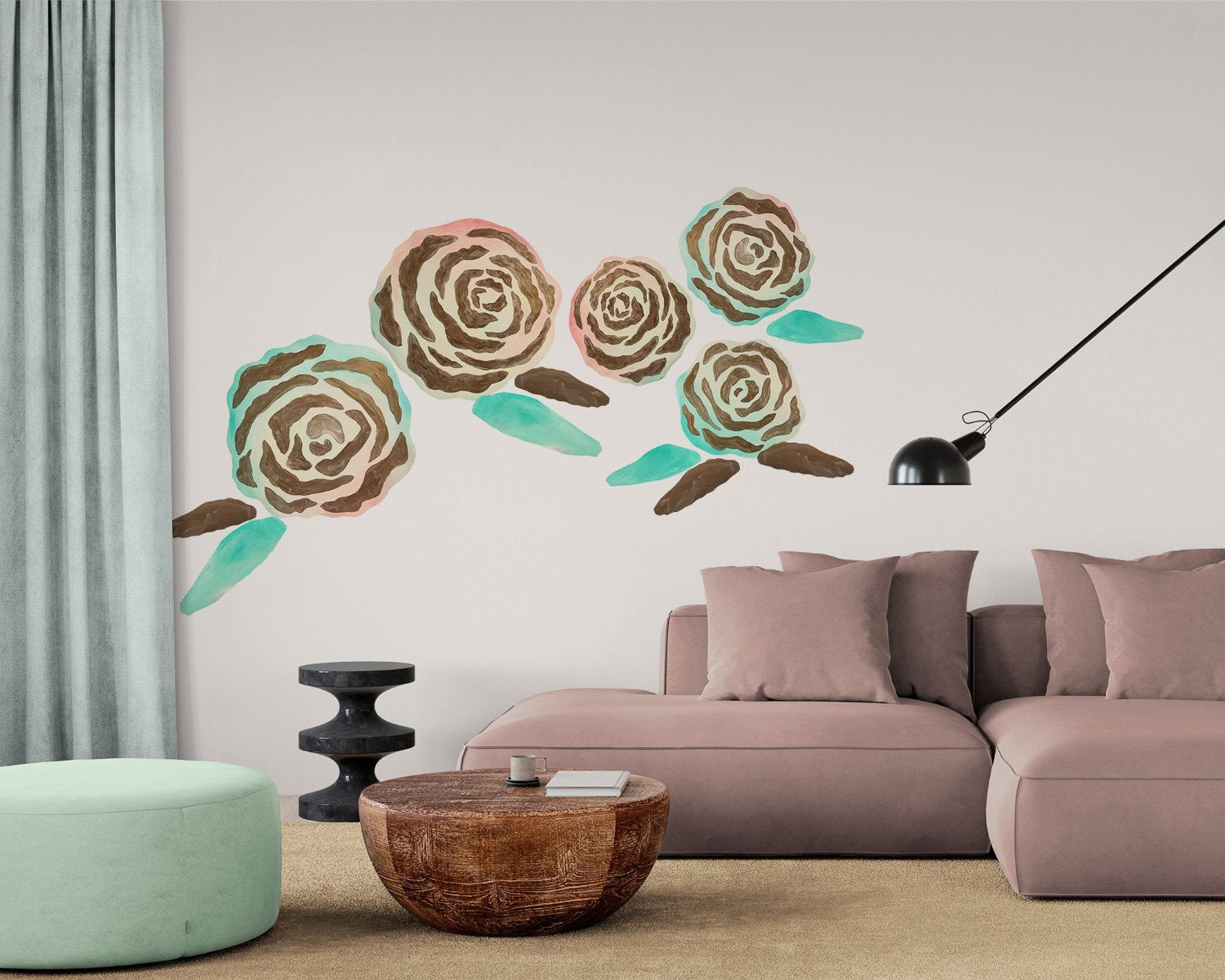 pastel rose tapet i stue