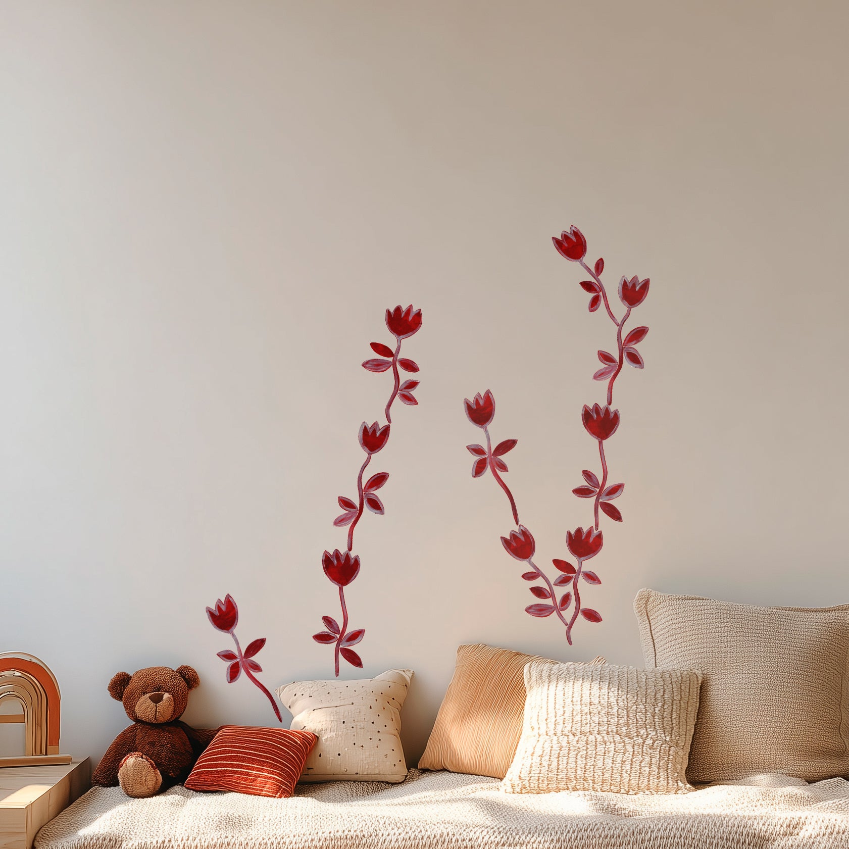 røde blomster wall sticker vægdekoration til børneværelse. 