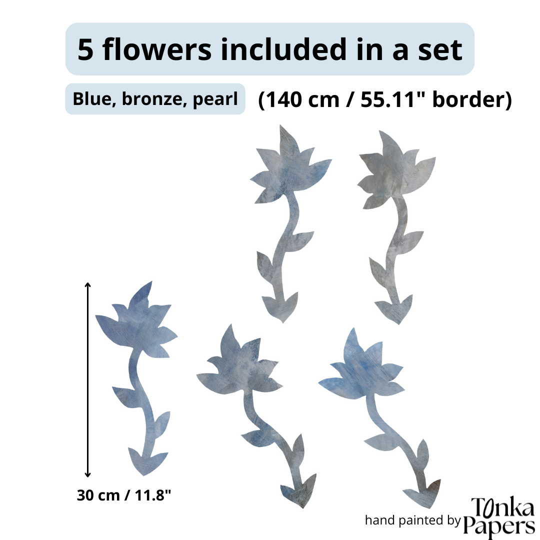 FLORAL blomstret tapetbort blå (1,4 m)