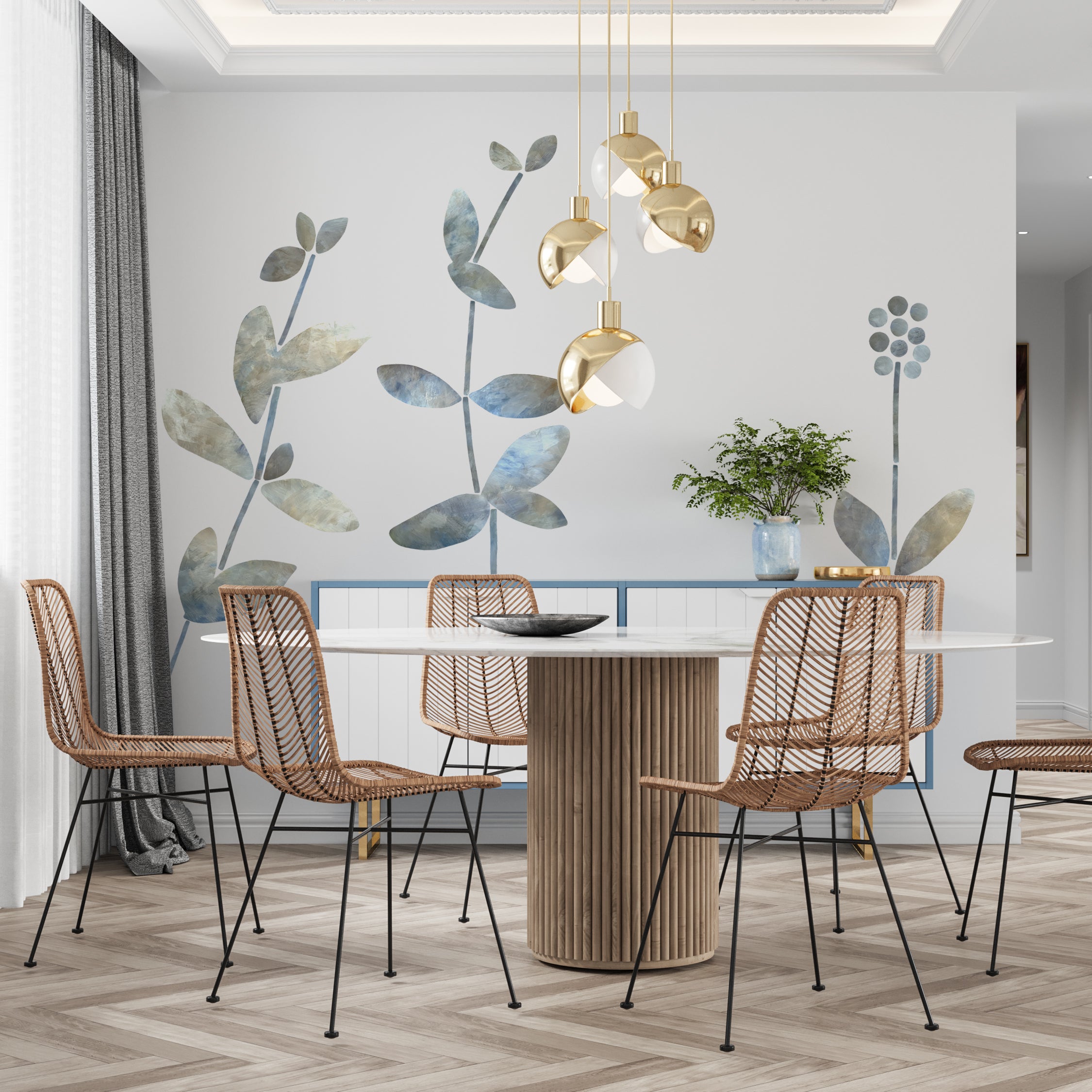 selvklæbende tapet med blade i kontor